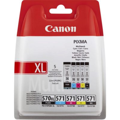 Canon Original PGI-570/CLI-571 CY/MG/YL/BK Ink Tank Black, Yellow, Cyan, Magenta Multipack 0372C004